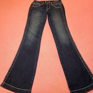 Wrangler Premium Patch Thick Stitch Bootcut Jeans Dark Wash Low Rise size 0